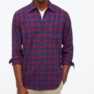 J.Crew Factory Buffalo Check Flannel Shirt Burgundy Navy Large Regular NWT